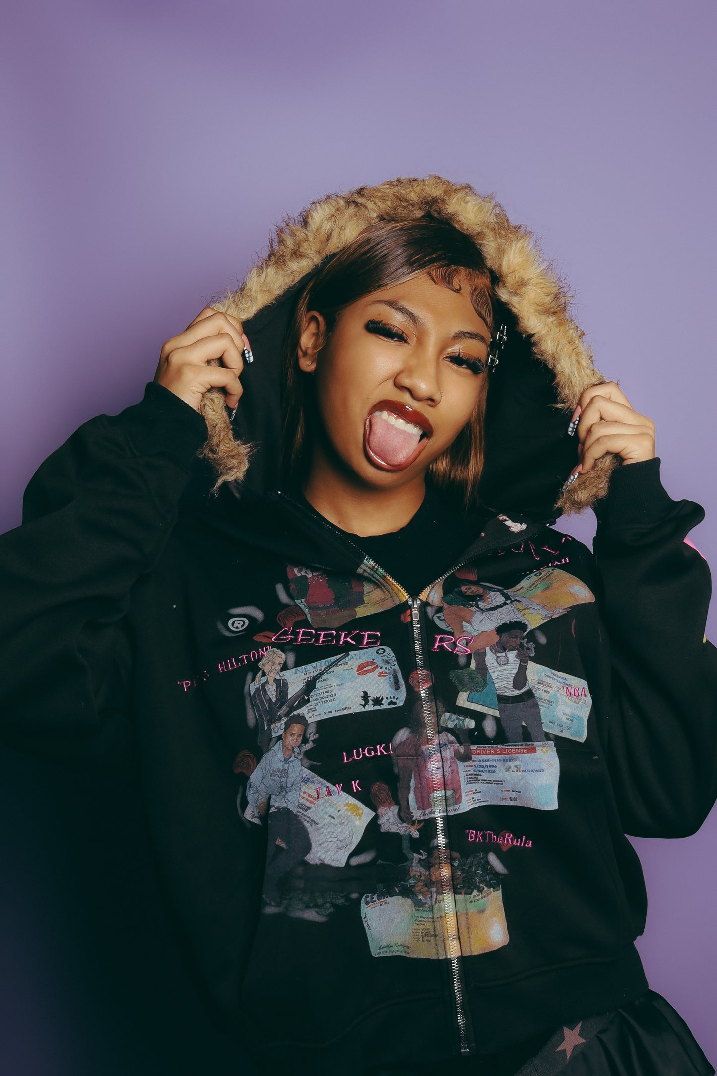 “HIGH MINDED” BLACK FUR HOODED