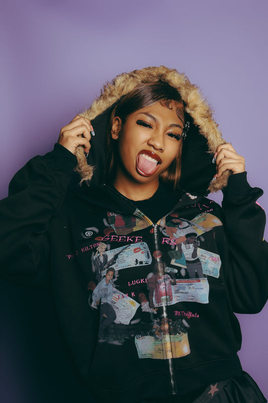 “HIGH MINDED” BLACK FUR HOODED